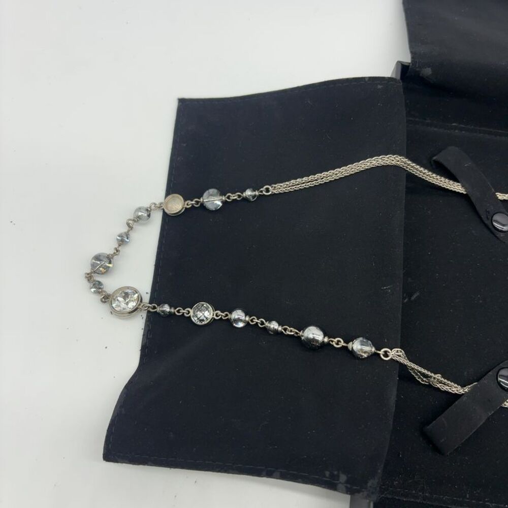 CHANEL Crystal Beaded CC Long Necklace Silver - Picture 4 of 7
